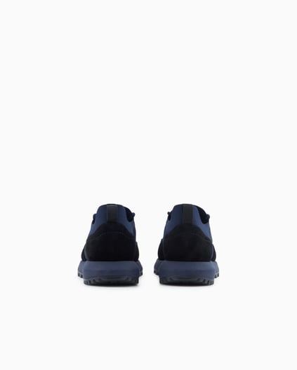 EMPORIO ARMANI Emporıo Armani Erkek Örme ve Süet Detaylı Burunlu Kartal Logolu Yuvarlak Mavi Sneaker EM003739 AF19724-MC038