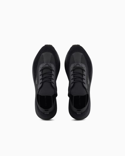 EMPORIO ARMANI Emporıo Armani Erkek Örme ve Süet Detaylı Burunlu Kartal Logolu Yuvarlak Siyah Sneaker EM003739 AF19724-MC005