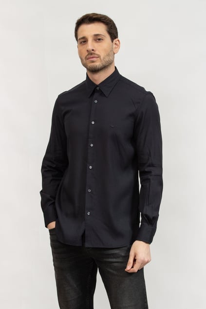 EMPORIO ARMANI Emporıo Armani Erkek Pamuklu Uzun Kollu Düğme Kapamalı Lacivert Gömlek EM001537 AF14214-UB118