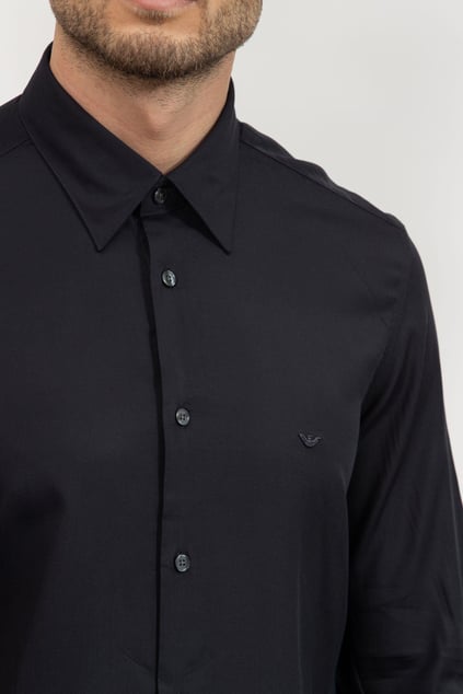 EMPORIO ARMANI Emporıo Armani Erkek Pamuklu Uzun Kollu Düğme Kapamalı Lacivert Gömlek EM001537 AF14214-UB118