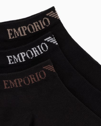 EMPORIO ARMANI Emporıo Armani Erkek Pamuklu Bileği Lastikli Kısa 3'lü Siyah Çorap EM000550 AF12276-MC061