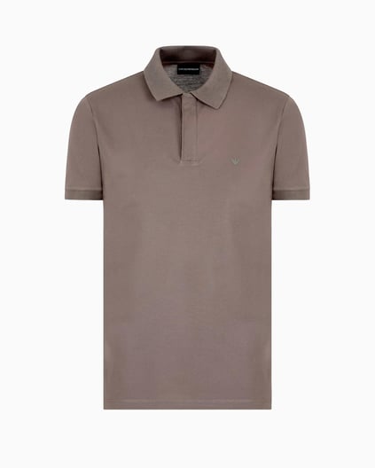 EMPORIO ARMANI Emporıo Armani Erkek Polo Yaka Normal Kesim Saf Pamuklu Kısa Kollu Kahverengi Polo Yaka T-Shirt EM001146 AF13742-U6200