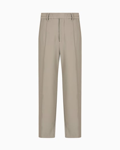 EMPORIO ARMANI Emporıo Armani Erkek Rahat Kalıp Esnek Dokulu Kumaş Pileli Geniş Paça Bej Pantolon EM001508 AF14076-U6218