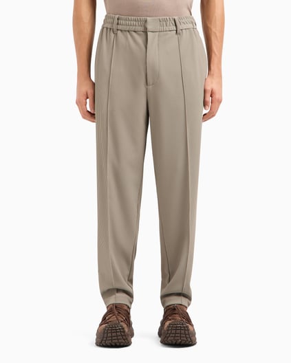 EMPORIO ARMANI Emporıo Armani Erkek Rahat Kalıp Esnek Dokulu Kumaş Pileli Geniş Paça Bej Pantolon EM001508 AF14076-U6218