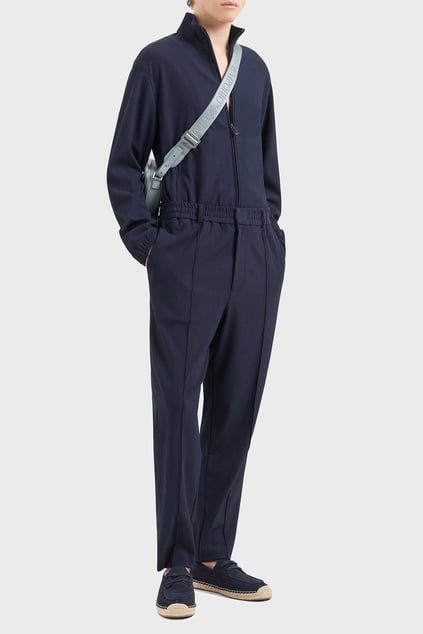 EMPORIO ARMANI Emporıo Armani Erkek Rahat Kalıp Esnek Dokulu Kumaş Pileli Geniş Paça Lacivert Pantolon EM001508 AF14076-UB118