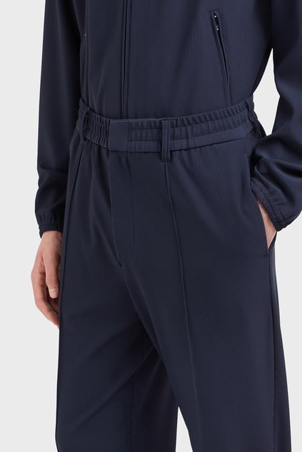EMPORIO ARMANI Emporıo Armani Erkek Rahat Kalıp Esnek Dokulu Kumaş Pileli Geniş Paça Lacivert Pantolon EM001508 AF14076-UB118