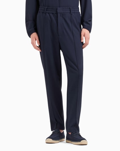 EMPORIO ARMANI Emporıo Armani Erkek Rahat Kalıp Esnek Dokulu Kumaş Pileli Geniş Paça Siyah Pantolon EM001508 AF14076-UC001