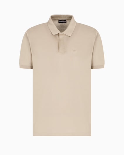 EMPORIO ARMANI Emporıo Armani Erkek Regular Fit Kartal İşlemeli %100 Pamuklu Kısa Kollu Bej Polo Yaka T-Shirt EM000850 AF12955-U6167
