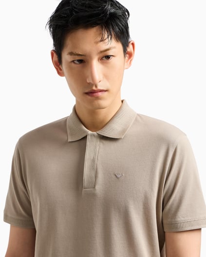 EMPORIO ARMANI Emporıo Armani Erkek Regular Fit Kartal İşlemeli %100 Pamuklu Kısa Kollu Bej Polo Yaka T-Shirt EM000850 AF12955-U6167