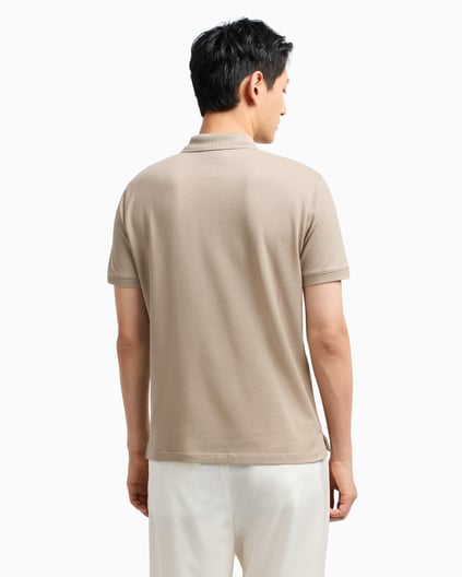 EMPORIO ARMANI Emporıo Armani Erkek Regular Fit Kartal İşlemeli %100 Pamuklu Kısa Kollu Bej Polo Yaka T-Shirt EM000850 AF12955-U6167
