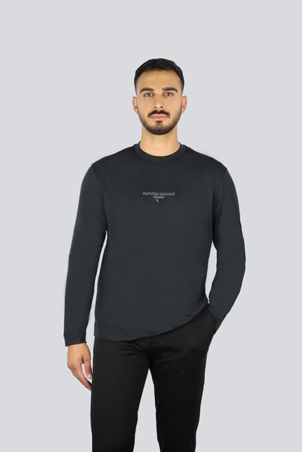 Emporio Armani Emporıo Armani Erkek Regular Fit Yuvarlak Yakalı Kartal Logolu Pamuklu Uzun Kollu Lacivert T-Shirt EM004345 AF10761-UB118