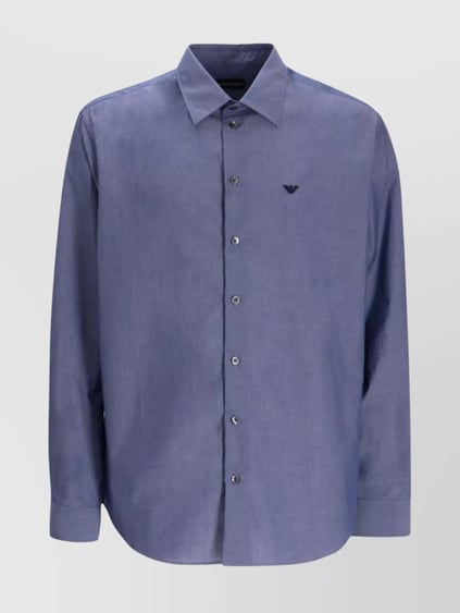 Emporio Armani Emporıo Armani Erkek Regular Fit Gömlek Yaka Pamuk Karışımlı Uzun Kollu Mavi Gömlek EM000099 TE16915-UB081
