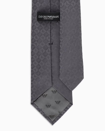 EMPORIO ARMANI Emporıo Armani Erkek Saf İpek Kumaş Kare Kartal Desenli Gri Kravat 340075 2R612-00041
