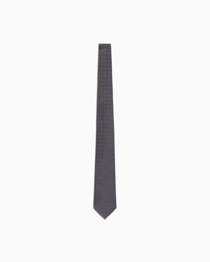 EMPORIO ARMANI Emporıo Armani Erkek Saf İpek Kumaş Kare Kartal Desenli Gri Kravat 340075 2R612-00041