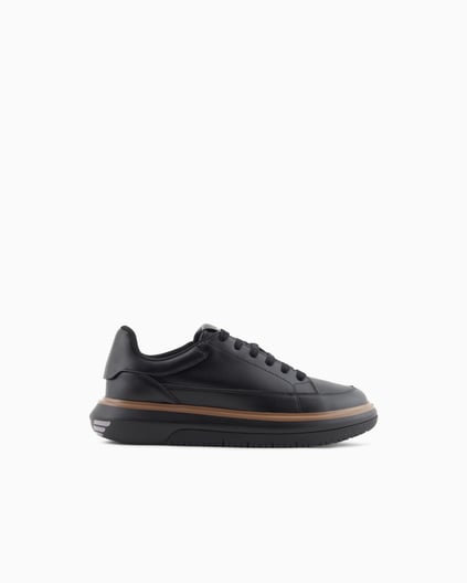 EMPORIO ARMANI Emporıo Armani Erkek Topuk Kısmı Logo Desenli Kalın Rahat Taban Bağcıklı Siyah Sneaker EM003067 AF10848-UC001