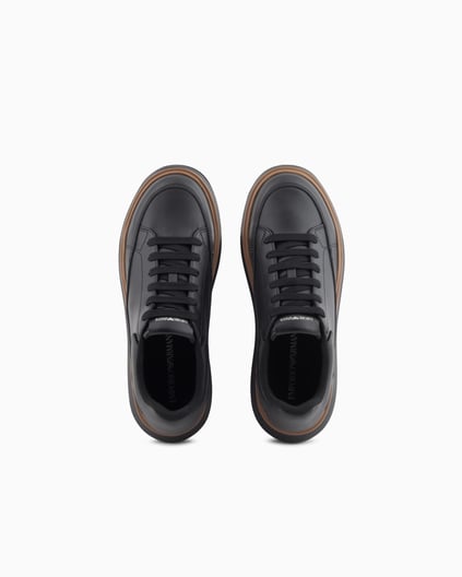 EMPORIO ARMANI Emporıo Armani Erkek Topuk Kısmı Logo Desenli Kalın Rahat Taban Bağcıklı Siyah Sneaker EM003067 AF10848-UC001