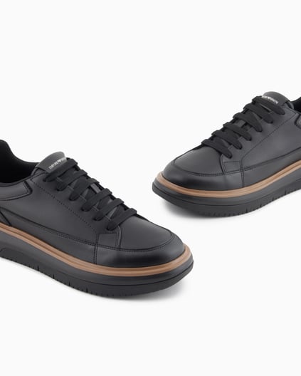 EMPORIO ARMANI Emporıo Armani Erkek Topuk Kısmı Logo Desenli Kalın Rahat Taban Bağcıklı Siyah Sneaker EM003067 AF10848-UC001