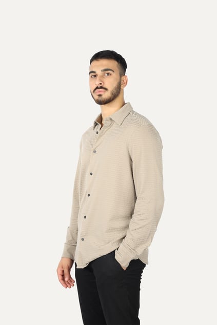 EMPORIO ARMANI Emporıo Armani Erkek Uzun Kol Normal Gömlek Yaka Günlük Bej Gömlek EM001537 AF10017-F6063