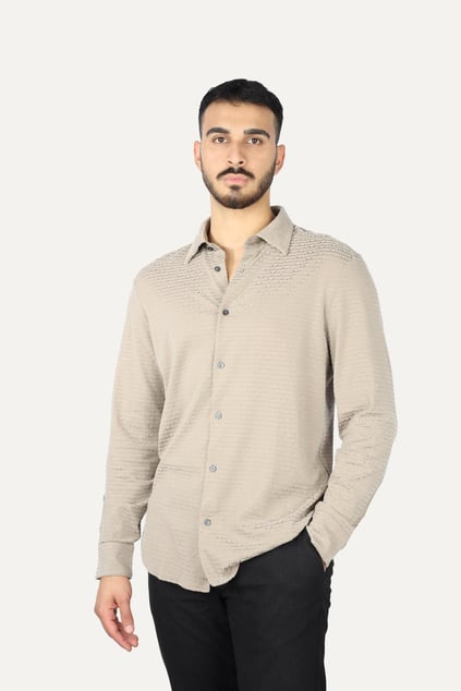 EMPORIO ARMANI Emporıo Armani Erkek Uzun Kol Normal Gömlek Yaka Günlük Bej Gömlek EM001537 AF10017-F6063