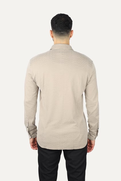 EMPORIO ARMANI Emporıo Armani Erkek Uzun Kol Normal Gömlek Yaka Günlük Bej Gömlek EM001537 AF10017-F6063