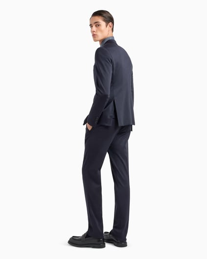 EMPORIO ARMANI Emporıo Armani Erkek Yün Karışımlı Jarse Kumaş Slim Fit Tek Düğmeli Düz Paça Lacivert Takım Elbise EM000479 TE11061-UB109