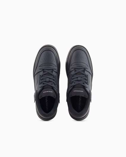 Emporio Armani Emporıo Armani Erkek Yuvarlak Burun Bağcıklı Deri File Detaylı Lacivert Sneaker EM002855 AF18018-MZ312