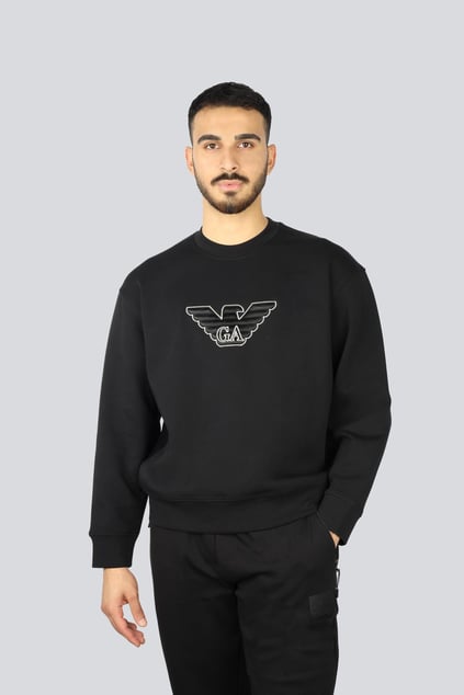 EMPORIO ARMANI Emporıo Armani Erkek Yuvarlak Yaka Regular Fit Dokuma Kumaş Baskılı Uzun Kollu Siyah Sweatshirt EM001052 AF10013-MC170