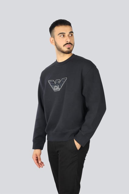 EMPORIO ARMANI Emporıo Armani Erkek Yuvarlak Yaka Regular Fit Dokuma Kumaş Baskılı Uzun Kollu Lacivert Sweatshirt EM001052 AF10013-MB192