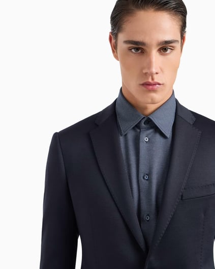 EMPORIO ARMANI Emporıo Armani Erkek Yün Karışımlı Jarse Kumaş Slim Fit Tek Düğmeli Düz Paça Lacivert Takım Elbise EM000479 TE11061-UB109