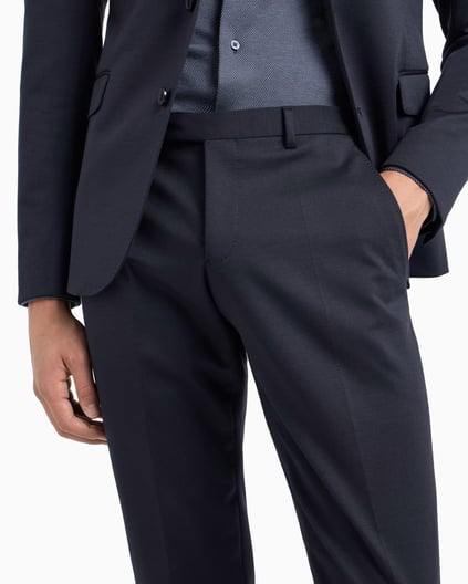 EMPORIO ARMANI Emporıo Armani Erkek Yün Karışımlı Jarse Kumaş Slim Fit Tek Düğmeli Düz Paça Lacivert Takım Elbise EM000479 TE11061-UB109