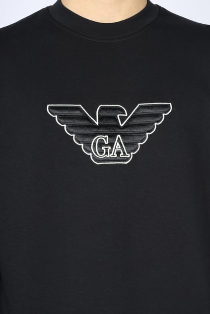 EMPORIO ARMANI Emporıo Armani Erkek Yuvarlak Yaka Regular Fit Dokuma Kumaş Baskılı Uzun Kollu Siyah Sweatshirt EM001052 AF10013-MC170