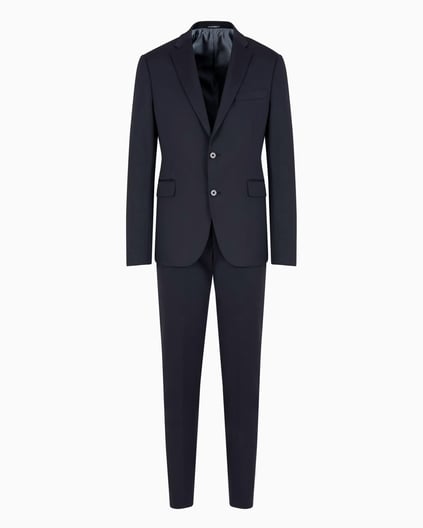 EMPORIO ARMANI Emporıo Armani Erkek Yün Karışımlı Jarse Kumaş Slim Fit Tek Düğmeli Düz Paça Lacivert Takım Elbise EM000479 TE11061-UB109