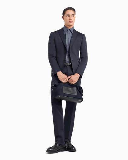 EMPORIO ARMANI Emporıo Armani Erkek Yün Karışımlı Jarse Kumaş Slim Fit Tek Düğmeli Düz Paça Lacivert Takım Elbise EM000479 TE11061-UB109