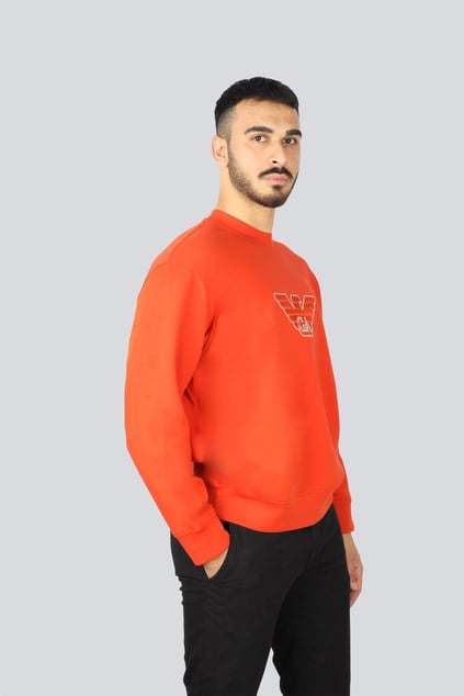 EMPORIO ARMANI Emporıo Armani Erkek Yuvarlak Yaka Regular Fit Dokuma Kumaş Baskılı Uzun Kollu Turuncu Sweatshirt EM001052 AF10013-M5038