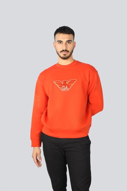 EMPORIO ARMANI Emporıo Armani Erkek Yuvarlak Yaka Regular Fit Dokuma Kumaş Baskılı Uzun Kollu Turuncu Sweatshirt EM001052 AF10013-M5038