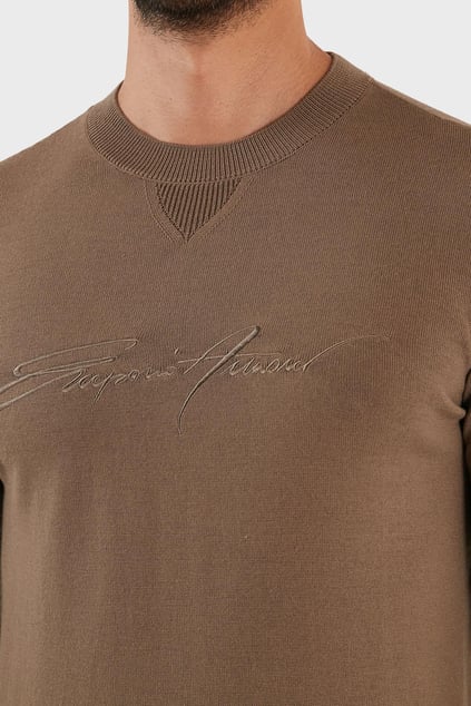 Emporio Armani Emporıo Armani Erkek Yuvarlak Uzun Kollu Günlük Kahverengi Kazak 6L1MXJ 1MBPZ-0431