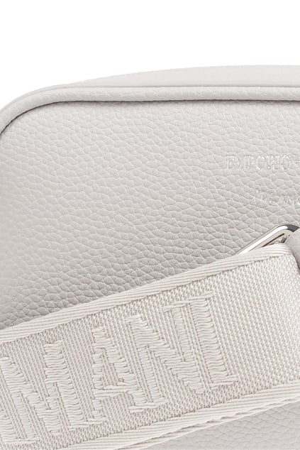 EMPORIO ARMANI Emporıo Armani Kadın Deri Tek Fermuar Kapamalı Askı Marka Yazı Desenli Gri Omuz Çantası EW000537 AF12036-M8118