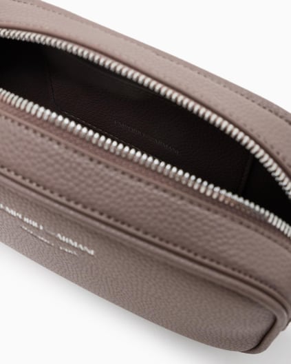 Emporio Armani Emporıo Armani Kadın Deri Tek Fermuar Kapamalı Askı Marka Yazı Desenli Bej Omuz Çantası EW000537 AF12036-M1057