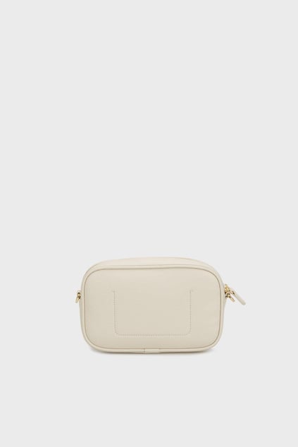 EMPORIO ARMANI Emporıo Armani Kadın Deri Tek Fermuar Kapamalı Askı Marka Yazı Desenli Krem Omuz Çantası EW000537 AF12036-M1051