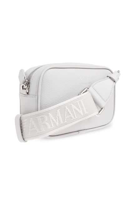 EMPORIO ARMANI Emporıo Armani Kadın Deri Tek Fermuar Kapamalı Askı Marka Yazı Desenli Gri Omuz Çantası EW000537 AF12036-M8118
