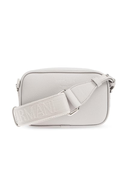 EMPORIO ARMANI Emporıo Armani Kadın Deri Tek Fermuar Kapamalı Askı Marka Yazı Desenli Gri Omuz Çantası EW000537 AF12036-M8118