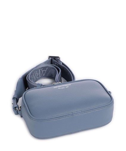 EMPORIO ARMANI Emporıo Armani Kadın Deri Tek Fermuar Kapamalı Askı Marka Yazı Desenli Mavi-Gri Omuz Çantası EW000537 AF12036-M8128