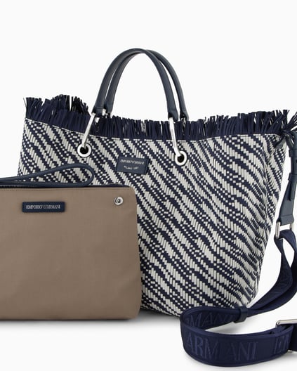 EMPORIO ARMANI Emporıo Armani Kadın Dokuma Dekoratif Püsküllü Çıkarılabilir Omuz Askılı Lacivert Omuz Çantası EW000360 AF12759-FB251