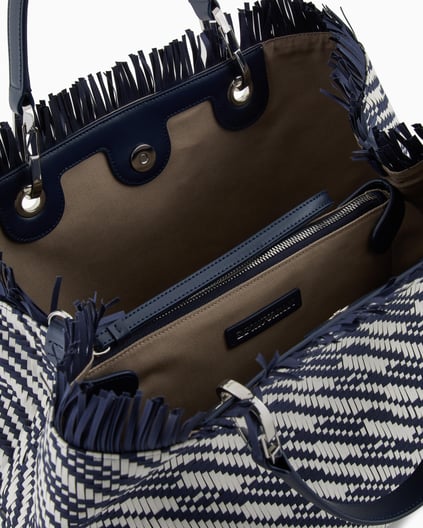 EMPORIO ARMANI Emporıo Armani Kadın Dokuma Dekoratif Püsküllü Çıkarılabilir Omuz Askılı Lacivert Omuz Çantası EW000360 AF12759-FB251