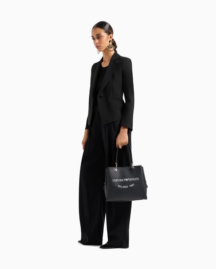 EMPORIO ARMANI Emporıo Armani Kadın Emporio Armani Yazı Ve Logo Desenli Geniş Kısa Ve Uzun Askı Siyah Omuz Çantası Y3D158 YWS0E-86284