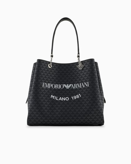 EMPORIO ARMANI Emporıo Armani Kadın Emporio Armani Yazı Ve Logo Desenli Geniş Kısa Ve Uzun Askı Siyah Omuz Çantası Y3D158 YWS0E-86284