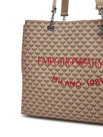 EMPORIO ARMANI Emporıo Armani Kadın Emporio Armani Yazı Ve Logo Desenli Geniş Kısa Ve Uzun Askı Bej Omuz Çantası Y3D158 YWS0E-F1075