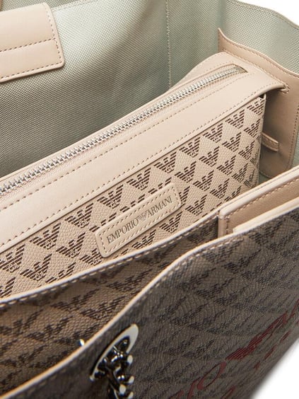 EMPORIO ARMANI Emporıo Armani Kadın Emporio Armani Yazı Ve Logo Desenli Geniş Kısa Ve Uzun Askı Bej Omuz Çantası Y3D158 YWS0E-F1075