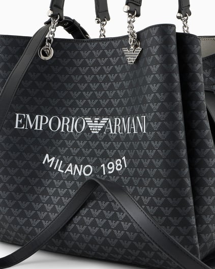 EMPORIO ARMANI Emporıo Armani Kadın Emporio Armani Yazı Ve Logo Desenli Geniş Kısa Ve Uzun Askı Siyah Omuz Çantası Y3D158 YWS0E-86284