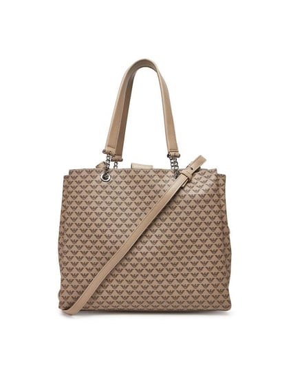 EMPORIO ARMANI Emporıo Armani Kadın Emporio Armani Yazı Ve Logo Desenli Geniş Kısa Ve Uzun Askı Bej Omuz Çantası Y3D158 YWS0E-F1075